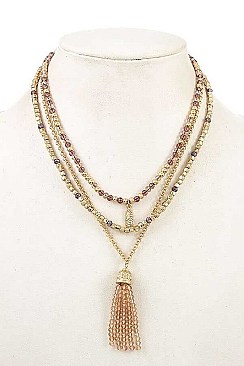 TASSEL PENDANT & MIXED BEADS NECKLACE
