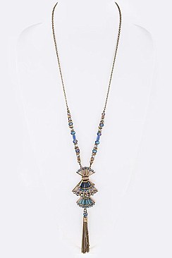Beaded Chain With Tassel Pendant Long Necklace LA-11550