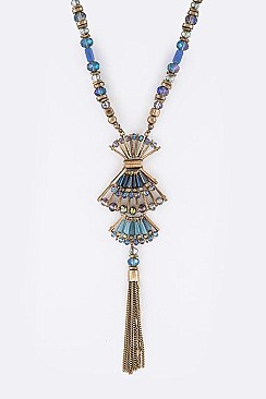 Beaded Chain With Tassel Pendant Long Necklace LA-11550