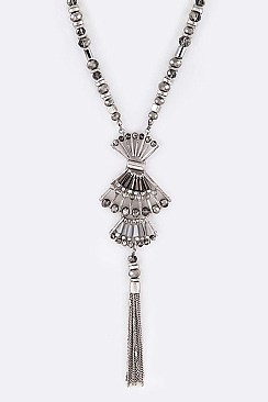 Beaded Chain With Tassel Pendant Long Necklace LA-11550