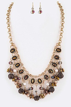 CRYSTAL & STONE BEADS STATEMENT NECKLACE SET