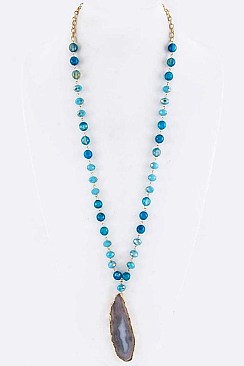 Stylish Mix Beads & Stone Slice Pendant Necklace LAON5210