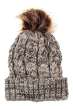 FASHION CABLE KNIT POMPOM BEANIE