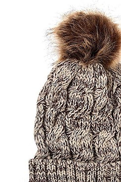 FASHION CABLE KNIT POMPOM BEANIE