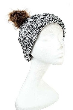 FASHION CABLE KNIT POMPOM BEANIE