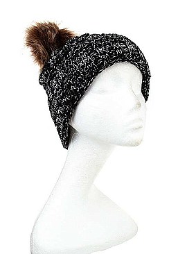 FASHION CABLE KNIT POMPOM BEANIE