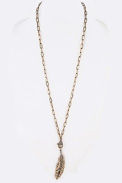 Stylish Crystal Metal Feather Pendant Convertible Necklace LA12404