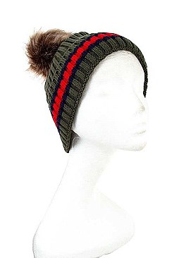 KNITTED FAUX FUR POM POM BEANIE