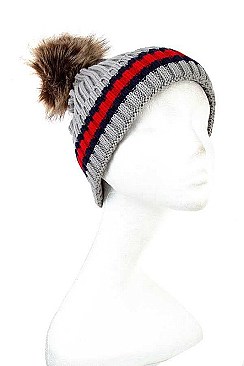 KNITTED FAUX FUR POM POM BEANIE
