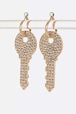 Crystal Key Charm Hoop Earrings