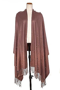 FRINGED END PEARL ACCENT OBLONG SCARF