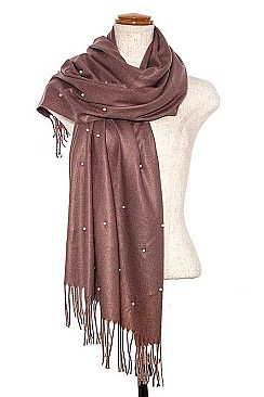 FRINGED END PEARL ACCENT OBLONG SCARF