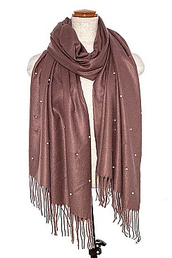 FRINGED END PEARL ACCENT OBLONG SCARF
