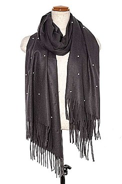 FRINGED END PEARL ACCENT OBLONG SCARF