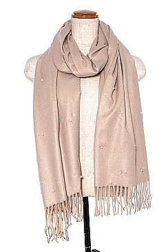 FRINGED END PEARL ACCENT OBLONG SCARF