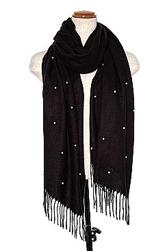 FRINGED END PEARL ACCENT OBLONG SCARF