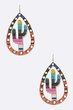 Serape Crystal Accent Cactus Earrings