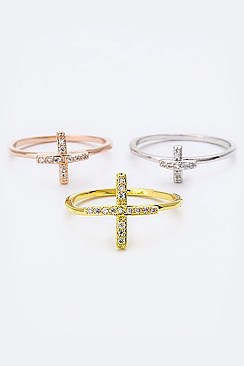 3 Tone Cubic Zirconia Crosses Ring LACW1829