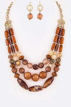 LAYERED PEBBLE & RESIN STATEMENT NECKLACE SET