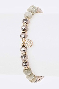 Fab Multi-Beads and CZ Stone Disk Stretch Bracelet LA-OB6186