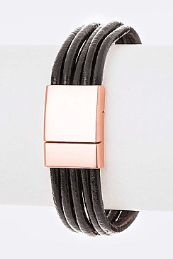 LEATHER & BRUSHED METAL BRACELET