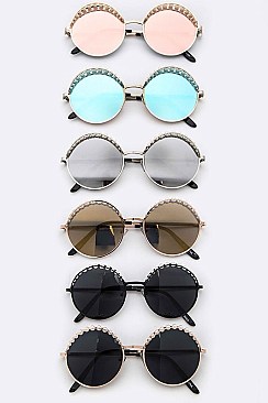 Pack of 12 Pieces Pearl Accent Iconic Round Sunglasses LA108-96184