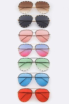 Pack of 12 pieces Studded Ocean Lens Aviator Sunglasses LA108-96185