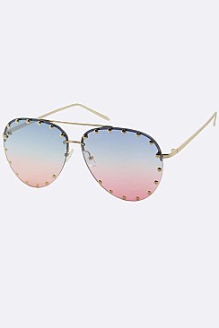 Fashion Studded Ocean Lens Aviator Sunglasses