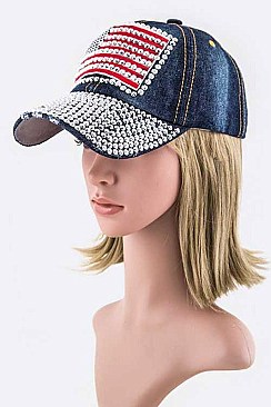 Crystal US Flag Embelished Fashion Denim Cap LA-EMH8421DD