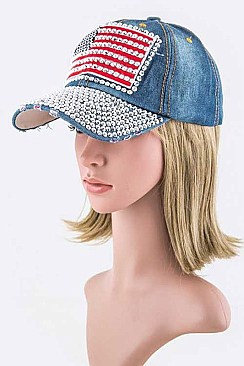 Crystal US Flag Embelished Fashion Denim Cap LA-EMH8421DD