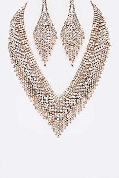 Fashionable Rhinestone Fringe Statement Necklace Set