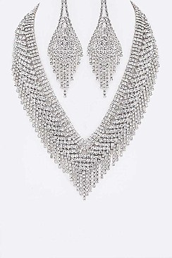Fashionable Rhinestone Fringe Statement Necklace Set