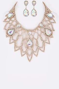 Graceful Crystal Statement Bib Necklace Set LA-GNE3003
