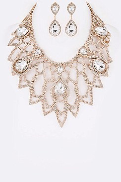 Graceful Crystal Statement Bib Necklace Set LA-GNE3003