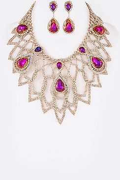 Graceful Crystal Statement Bib Necklace Set LA-GNE3003