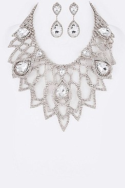 Graceful Crystal Statement Bib Necklace Set LA-GNE3003