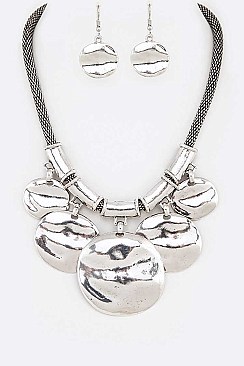 Oval Discs Statement Necklace With Matching Earrings Set LA-YNE3433