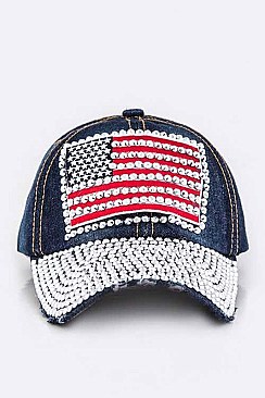 Crystal US Flag Embelished Fashion Denim Cap LA-EMH8421DD