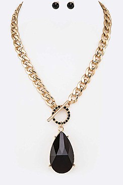 CRYSTAL TEARDROP PENDANT & TOGGLE NECKLACE SET