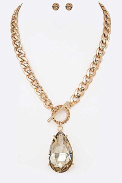 CRYSTAL TEARDROP PENDANT & TOGGLE NECKLACE SET