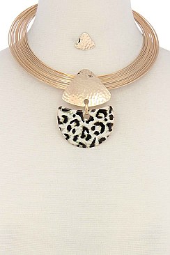 STYLISH ANIMAL PRINT PENDANT IN MULTI STRAND WIRE FASHION NECKLACE SET JYSS0870