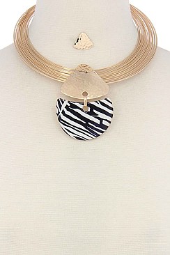 STYLISH ANIMAL PRINT PENDANT IN MULTI STRAND WIRE FASHION NECKLACE SET JYSS0870