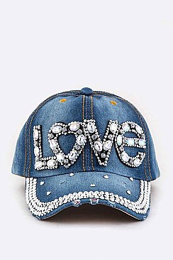 LOVE Crystal Embelished Denim Cap LA-EMH8642