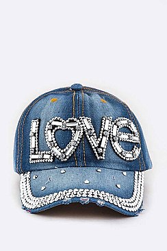 LOVE Crystal Embelished Denim Cap LA-EMH8642