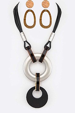 CIRCULAR PENDANT MIXED MEDIA STATEMENT NECKLACE SET