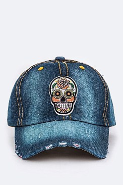 Sugar Skull Distress Denim Cap LA-EMH0906