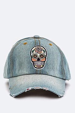 Sugar Skull Distress Denim Cap LA-EMH0906