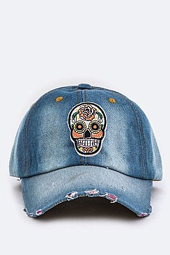 Sugar Skull Distress Denim Cap LA-EMH0906