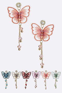 Pack of 12 Embroidered Butterfly Iconic Earrings Set