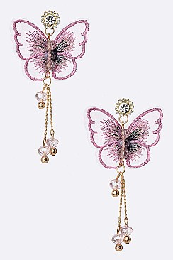 Pack of 12 Embroidered Butterfly Iconic Earrings Set